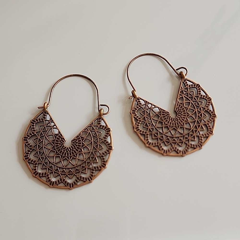 BOHO Gypsy Mandala Tribal Hoop Earrings Bronze. ER